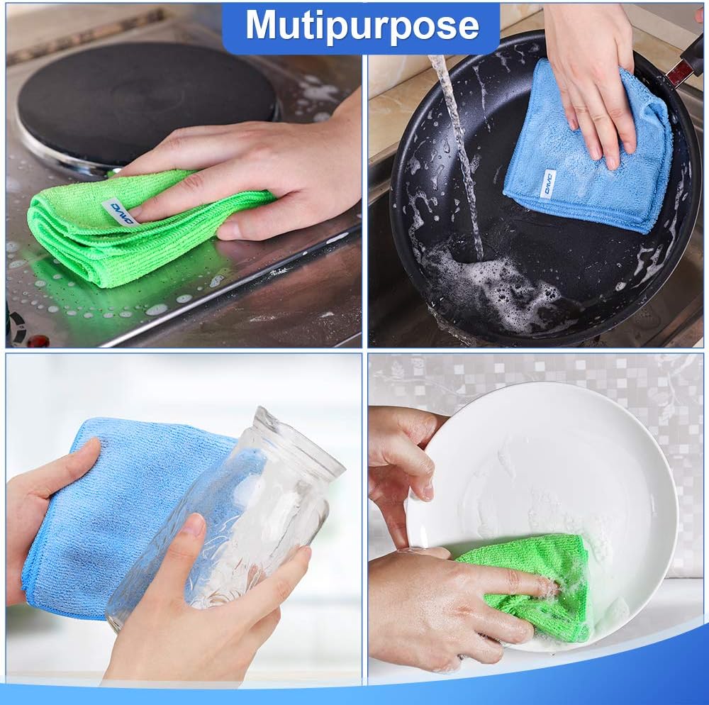12Pcs Premium Microfiber Cleaning Cloth by ovwo - Highly Absorbent, Lint Free, Scratch Free, Reusable Cleaning Supplies - for Kitchen Towels, Dish Cloths, Dust Rag, Cleaning Rags in Household Cleaning : Health & Household