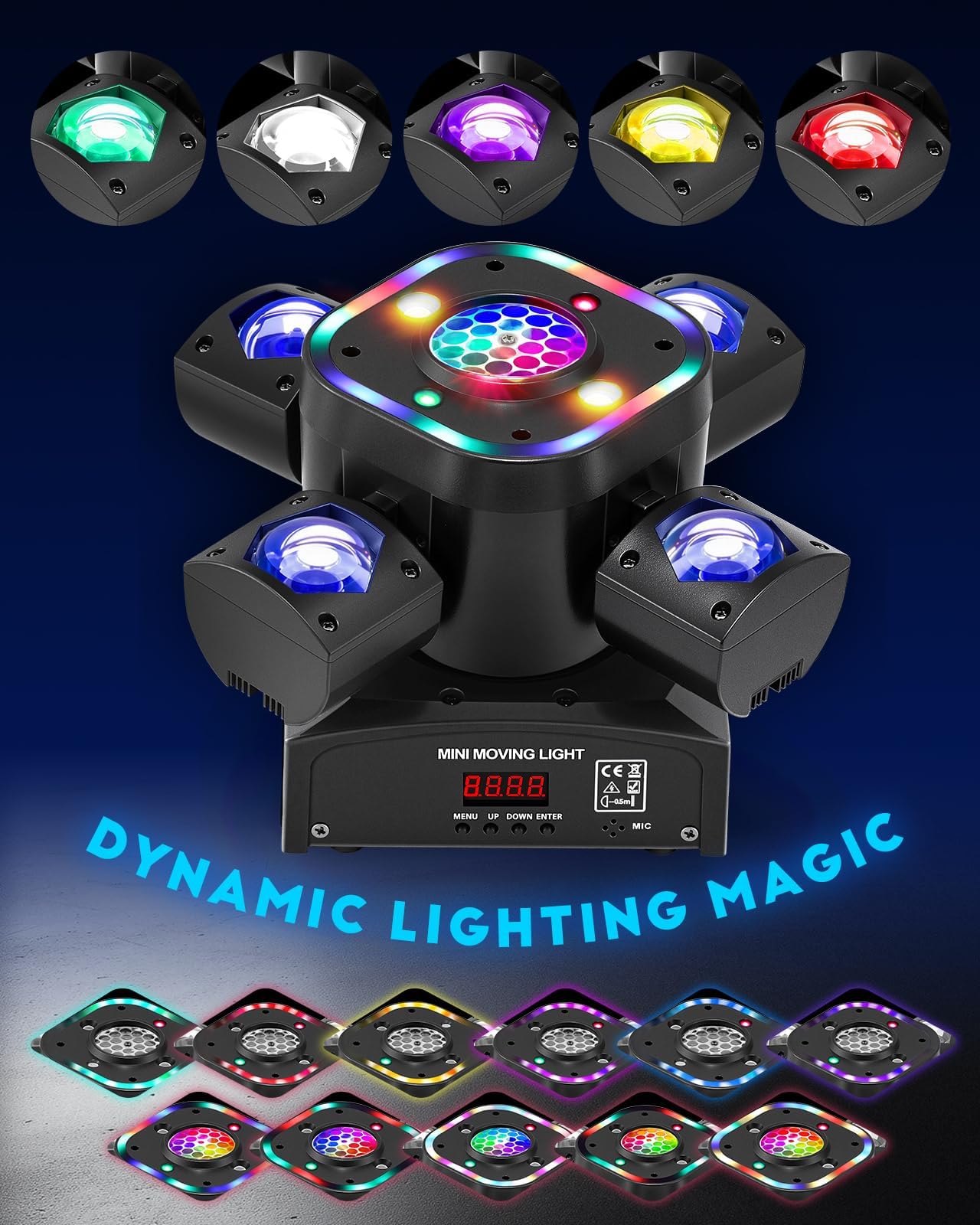 80W Moving Head DJ-Licht, 5-in-1 RGBW LED Discolicht mit 4 Armen Strahl – DMX512 & Musiksteuerung & Fernbedienung, professionelle Partybeleuchtung für Bühne, Club, KTV, Bar, Live House
