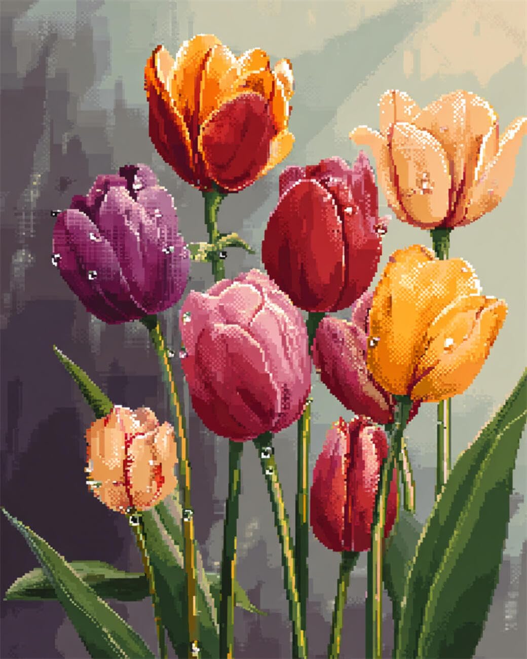 AMBATTERY Flowers DIY Beaded Cross Stitch Kits Colorful Tulips Bead Embroidery Kit for Adults Needlepoint Tapestry Set Beaded Stitching 40x50cm