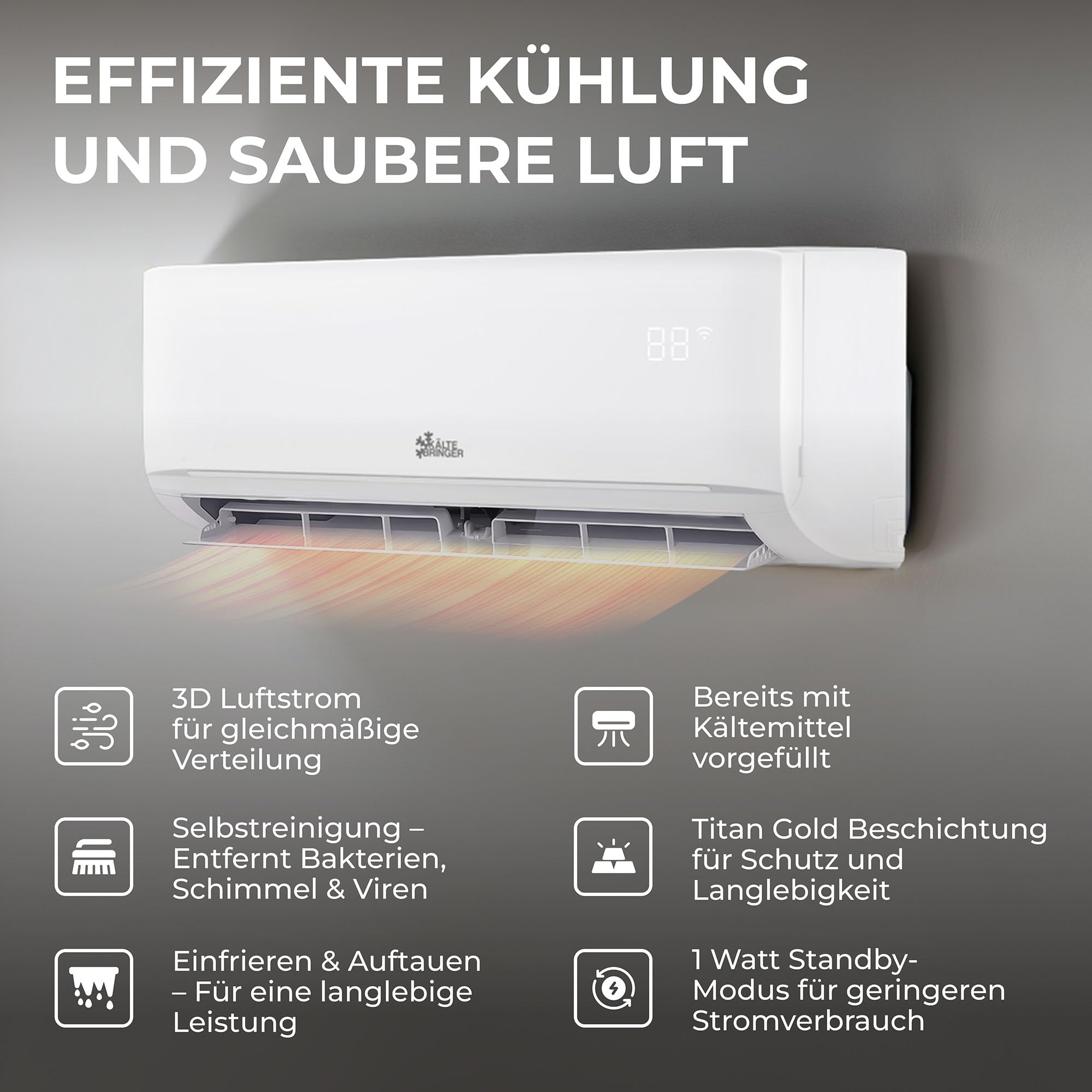 Kältebringer Split Klimaanlage Quick Connect - 12000 BTU (3,5 kW) - Klimagerät mit Heizfunktion, WiFi & App, bis 55qm, sehr leise - 5m Kupferleitung, Kältemittel R32, Montagematerial, Wandhalterung