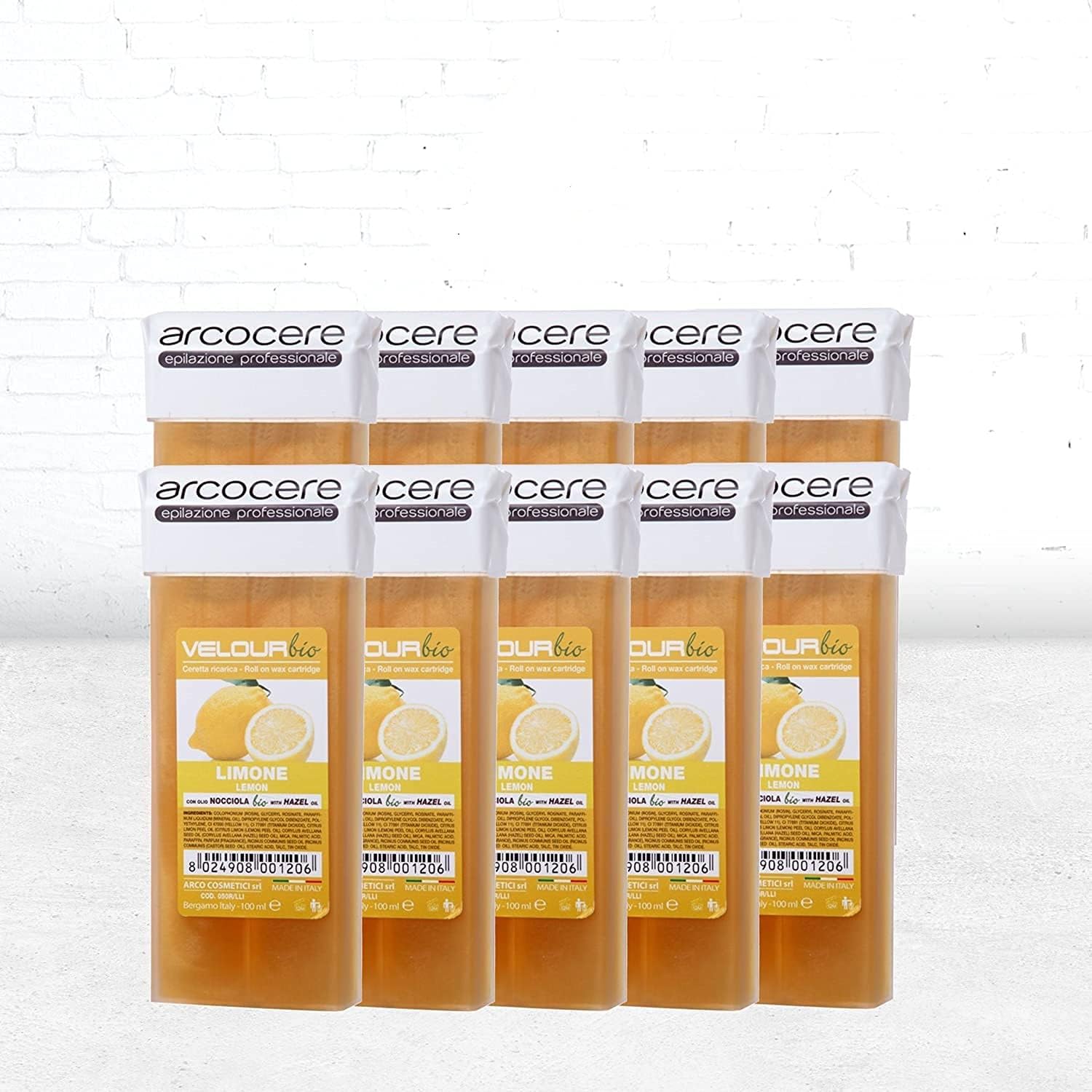 10 x Roll-on wax cartridges of 100ml lemon roll-on depilatory wax.