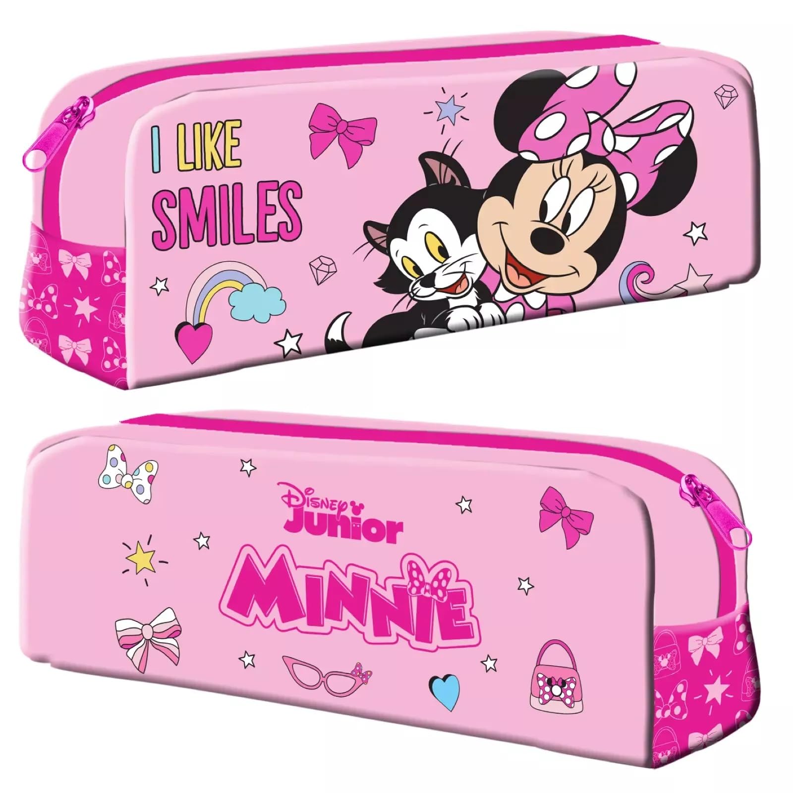 GIFTIDEAZZ Kids Character Pencil Case – Fun & Durable School Supply Organizer with Zipper – Cute Designs Perfect for School, Travel, and Art Supplies (Minnie Mouse I Like Smiles Pencil Case)