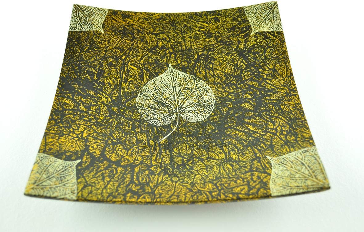 Handmade Lacquer Wooden Plate, Curving Square Shape, Decorative And Serving Plate, Large Size, Yellow, H048L