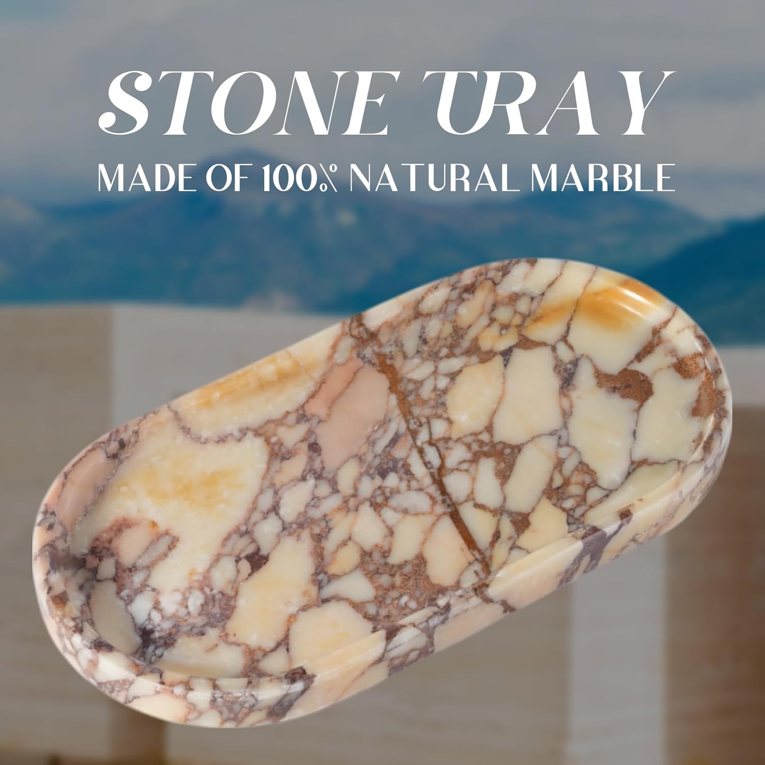 Koville Natural Marble Tray for Decor, Marble Vanity Tray for Perfume, Cosmetics, Jewelry, Stone Decorative Trays for Dresser Organizer, Storage Trays for Home Bathroom Countertop(Calacatta Viola) - Image 2