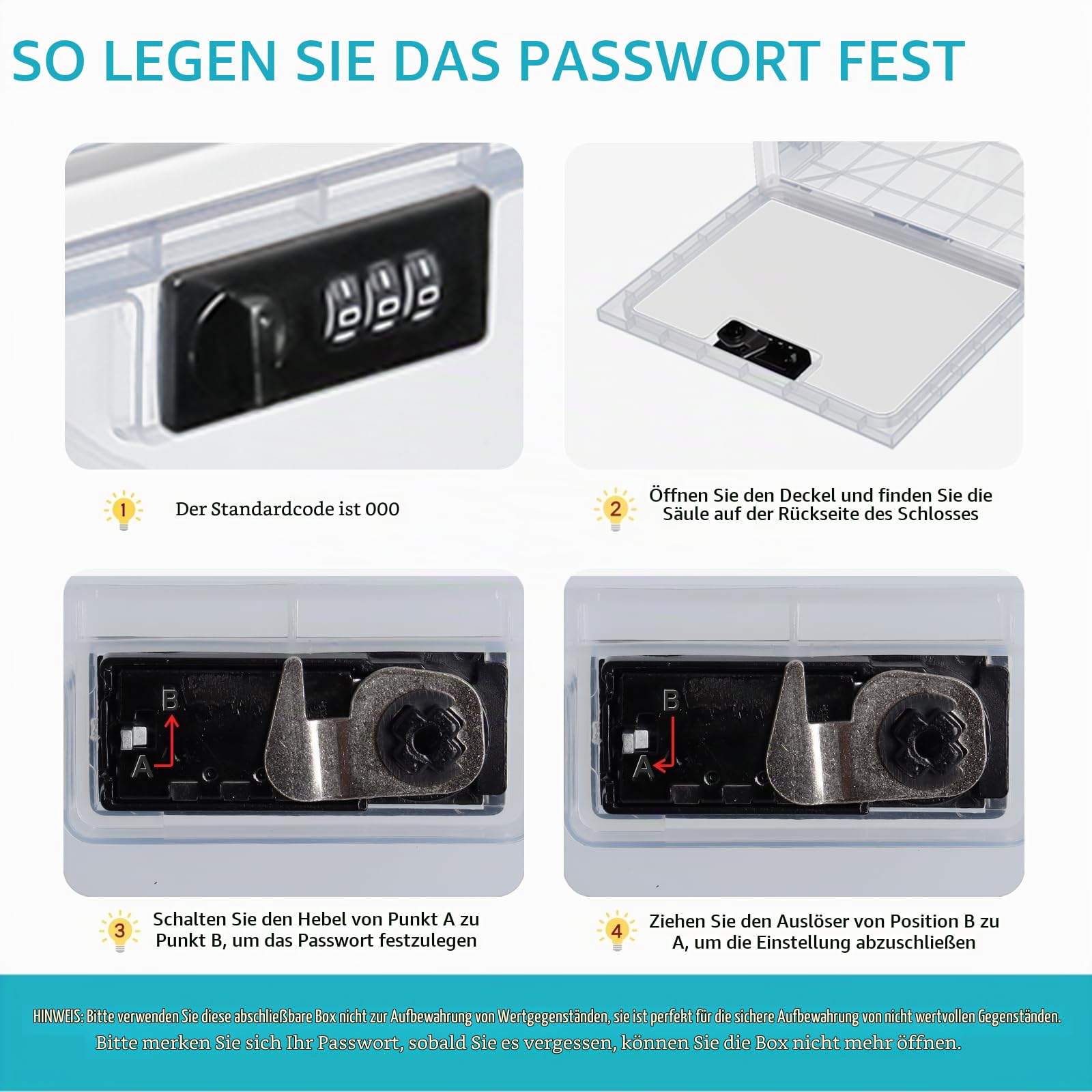 Gekufa Abschließbare Box 2 Stück, Medikamenten Aufbewahrungbox Abschließbar | Große Transparente Kiste mit Zahlenschloss für Medizin, Snack und Handy Gefängnis, Aufbewahrungsbox Abschliessbare (Weiß)