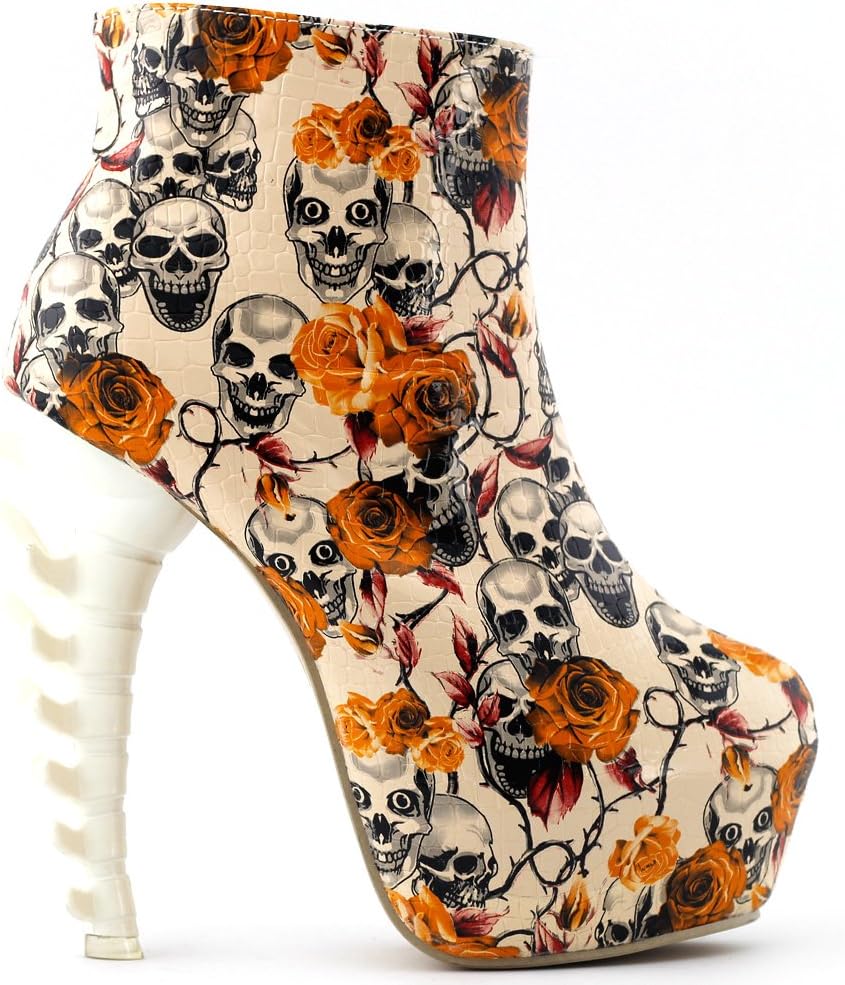 SHOW STORY Cool Zip High-top Bone High Heel Hidden Platform Ankle Boots,LF40603