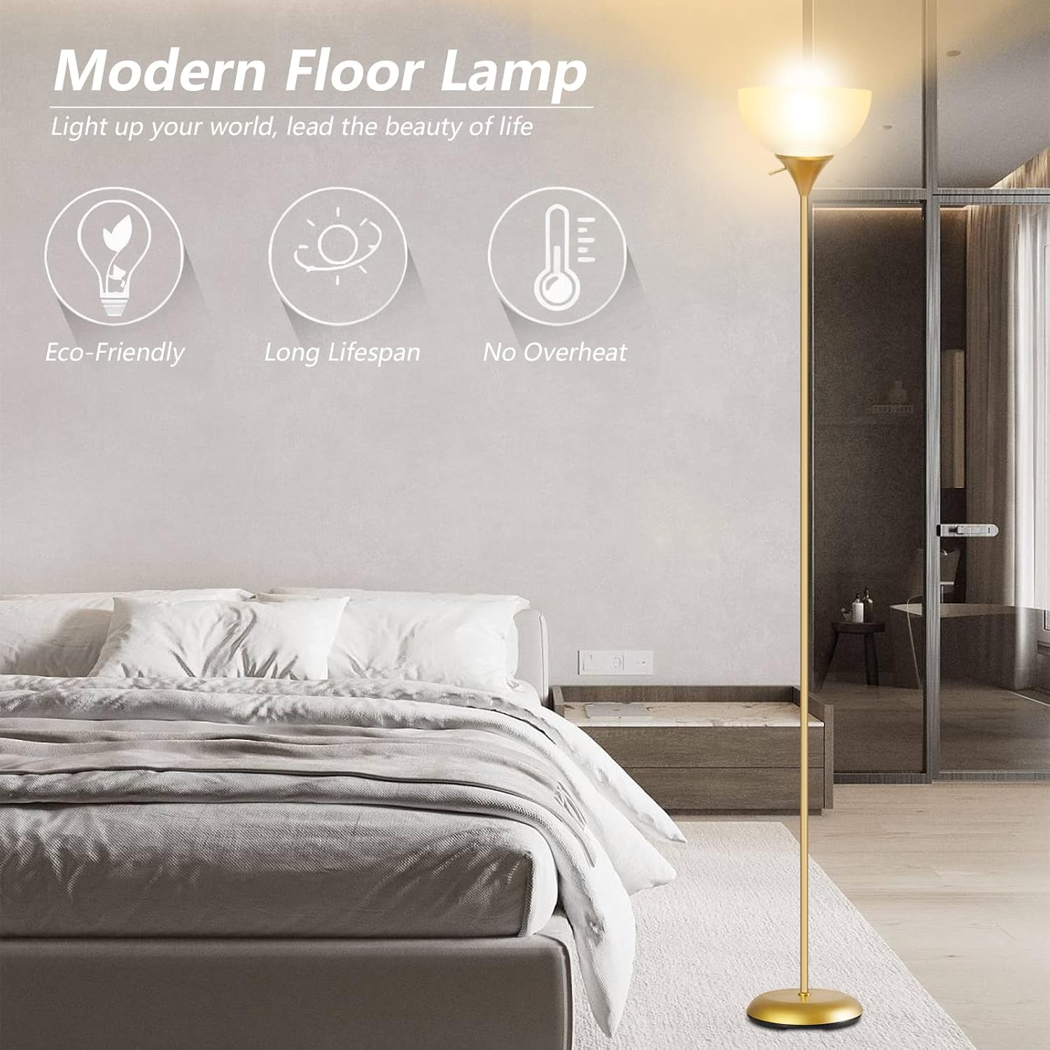 Floor Lamp for Living Room, Standing lamp for Bedroom, Drop-Resistant White Lampshade, Standing Lamp for Bedroom Study Office Hostel Kid’s Room