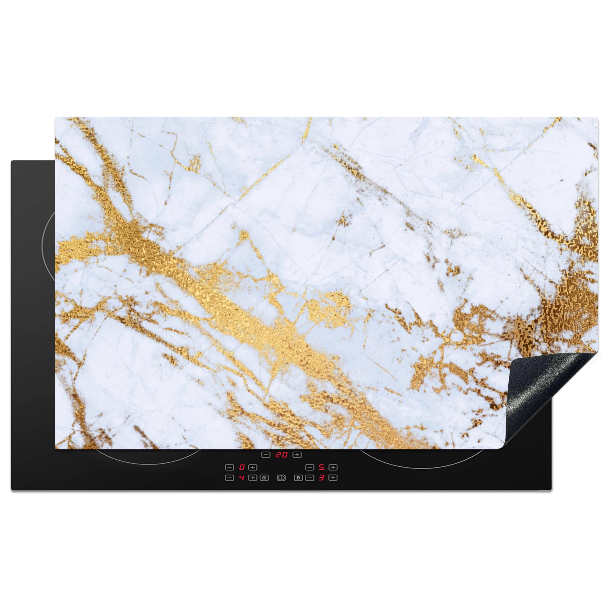 KitchenYeah© Induction Hob Cover Protector Mat 20.3"x32.7" / 83x51.5 cm Kitchen Universal Ceramic Covers for Electric Cookers Vinyl Marble - Gold - White - Luxury - Marble Look - Glitter