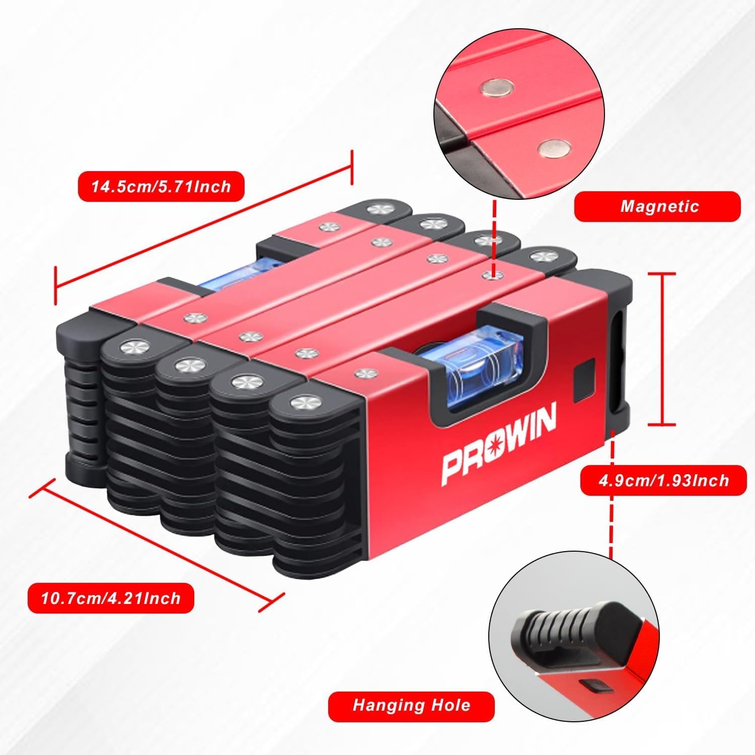 Prowin 28-Inch Multi-Function Foldable Level Tool, Magnetic Foldable Ruler with 45°/90°/180° Vials, Compact and Precise Angle Measuring Tool for Woodworking, Construction, DIY Projects Gifts for Men