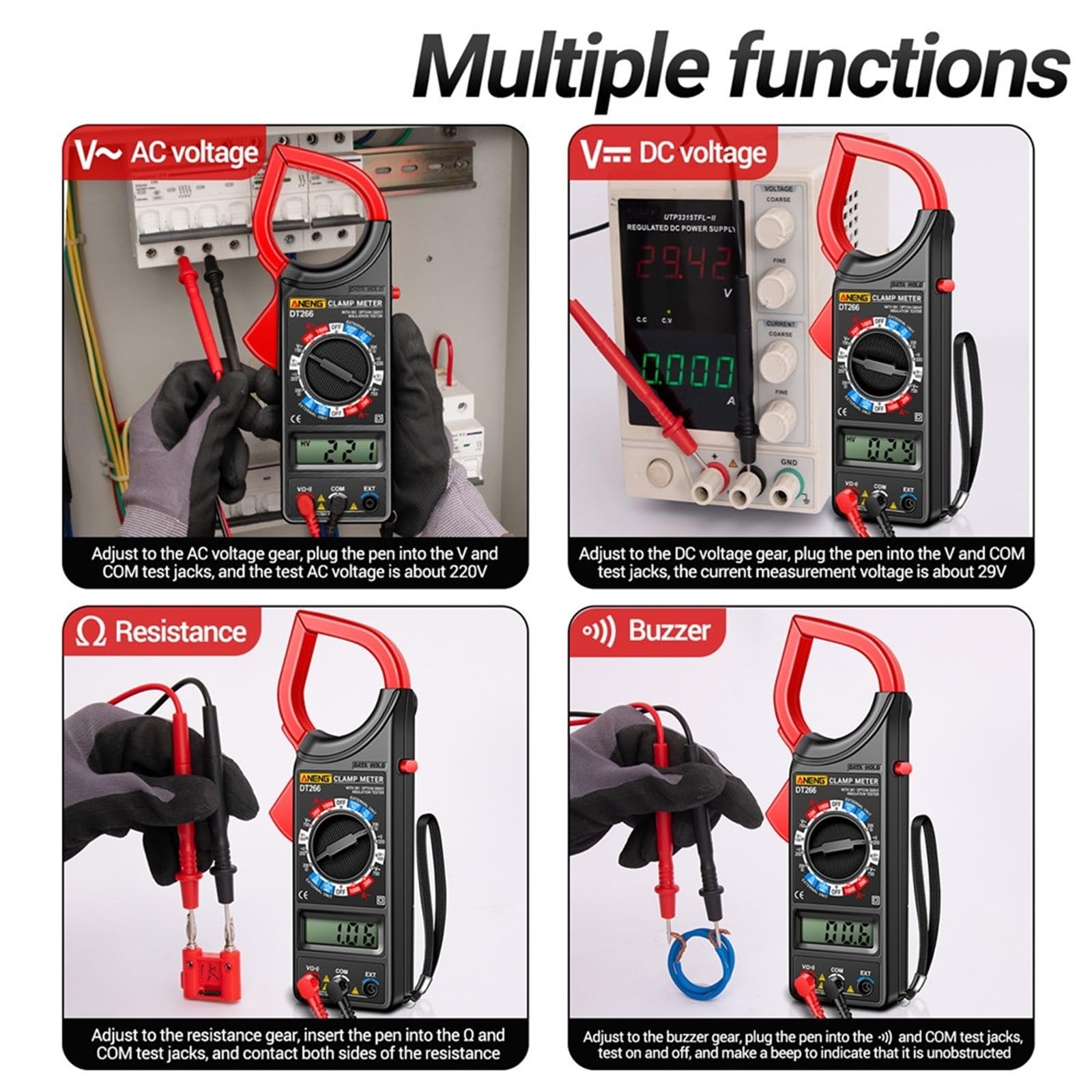 Pince ampèremétrique intelligente DT266-8 1999 points Détection de courant professionnelle numérique de haute précision 2000 outils de test de résistance(Red Pro)