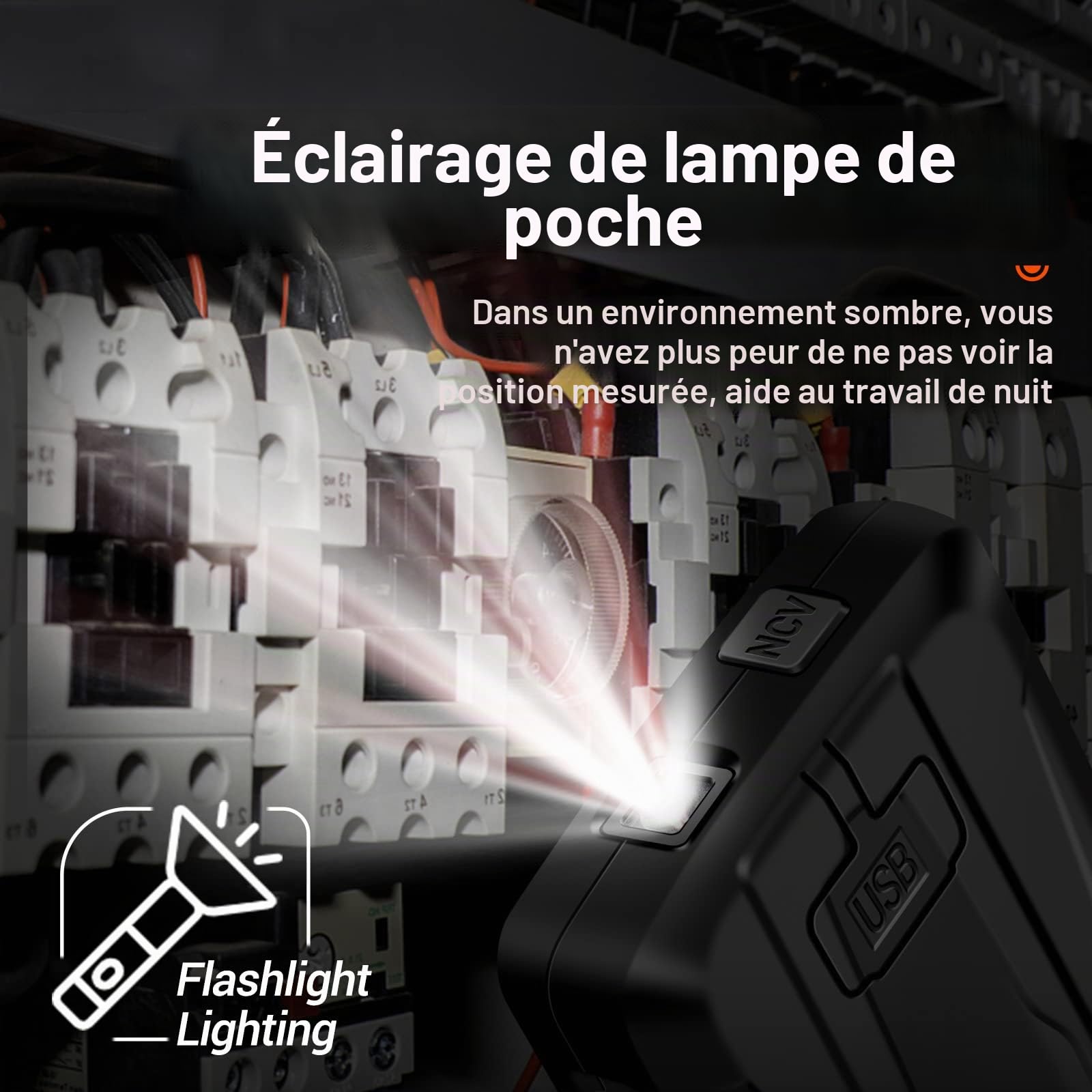 6000 Counts Grand Écran Tactile Multimètre Numérique Intelligent Anti-Burn Rechargeable Compteur Universel VA Reverse Display NCV Testeur avec Lampe de Poche pour Tension Courant Résistance
