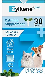 Zylkene Plus Calming Supplement for Cats & Dogs up to 10kg | Promotes Relaxation in long-term challenging situations: New baby, Home Alone, Moving house | Easily administered | 30 capsules