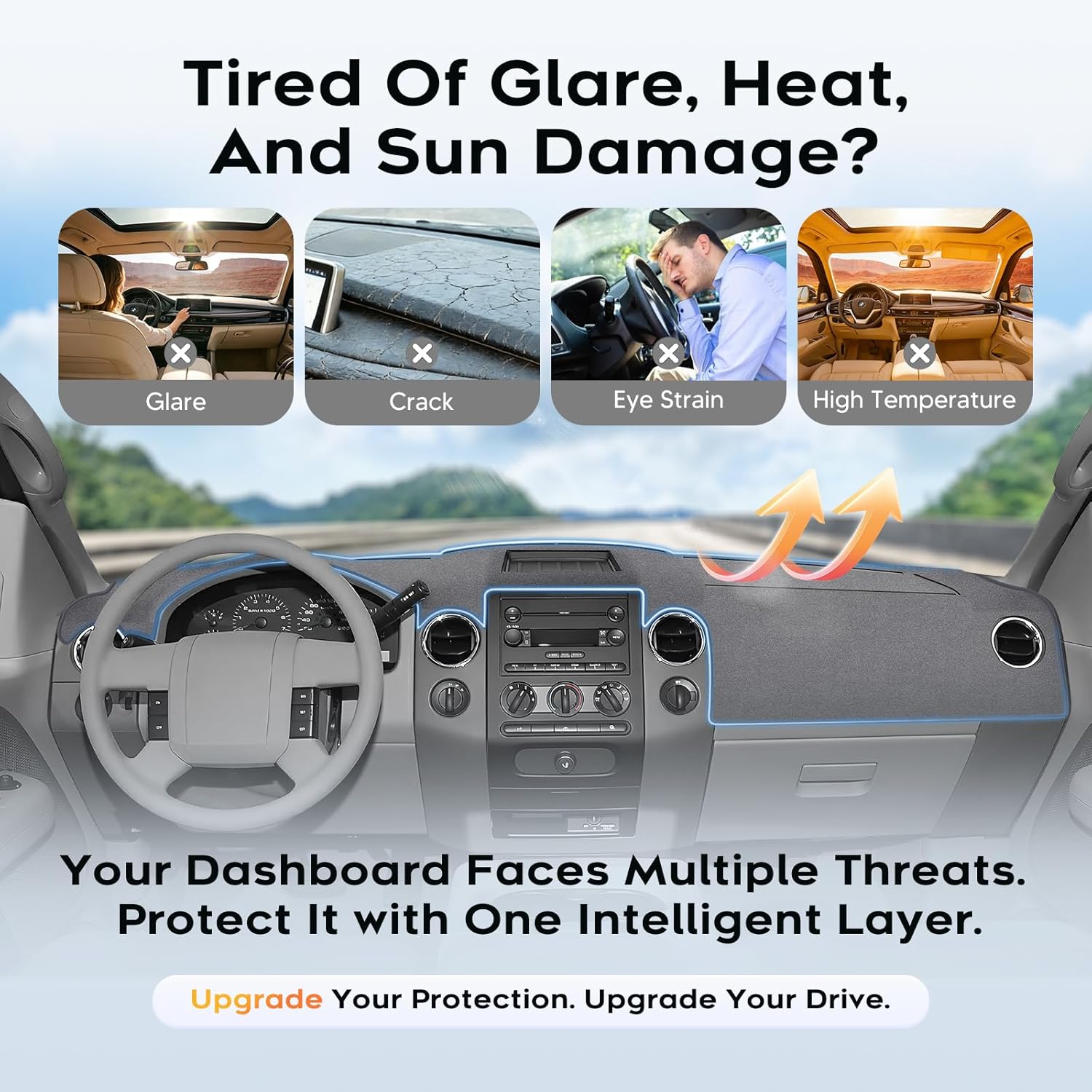 CARTIST Gray Dash Cover for 2004-2008 Ford F150/Lincoln Mark LT Accessories|Premium Anti-Glare UV Protection Non-Slip Silicone Dashboard Cover Mat