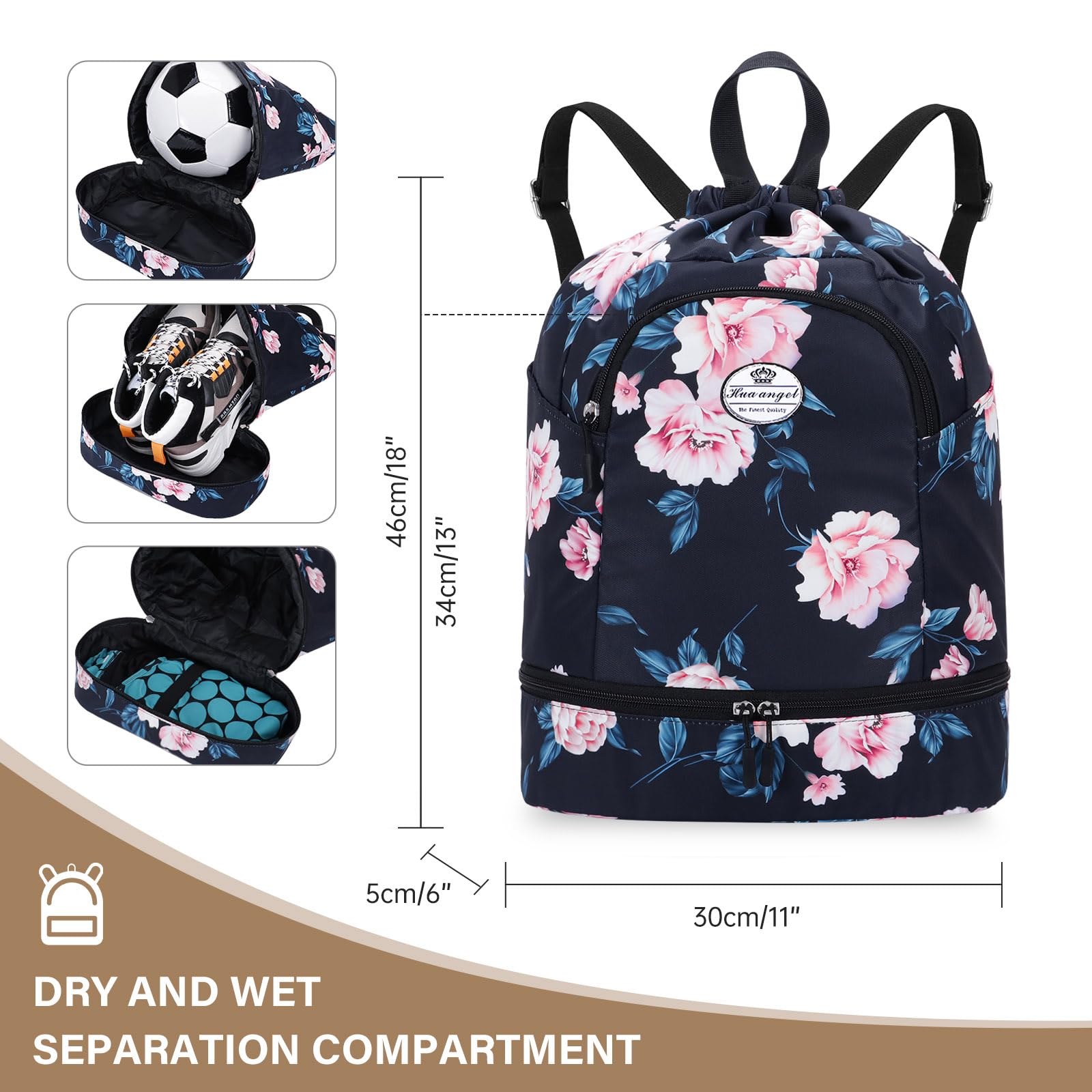 HUA ANGEL Unisex Drawstring Backpack Sports Gym Bag Drawstring Bag Weekend Daypack With Shoe Compartment for Women Men Basketball Football Outdoor Fitness Yoga Swimming Beach - Image 4