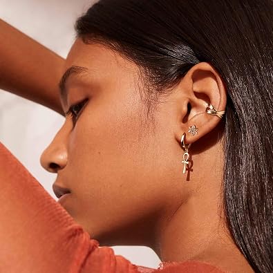 FETTERO Gold Hoop Earrings 14K Glod Plated Lightweight Huggie Hoops Dangle Snake Lock Love Heart Earrings for Women Hypoallergenic Earrings Dainty Wear