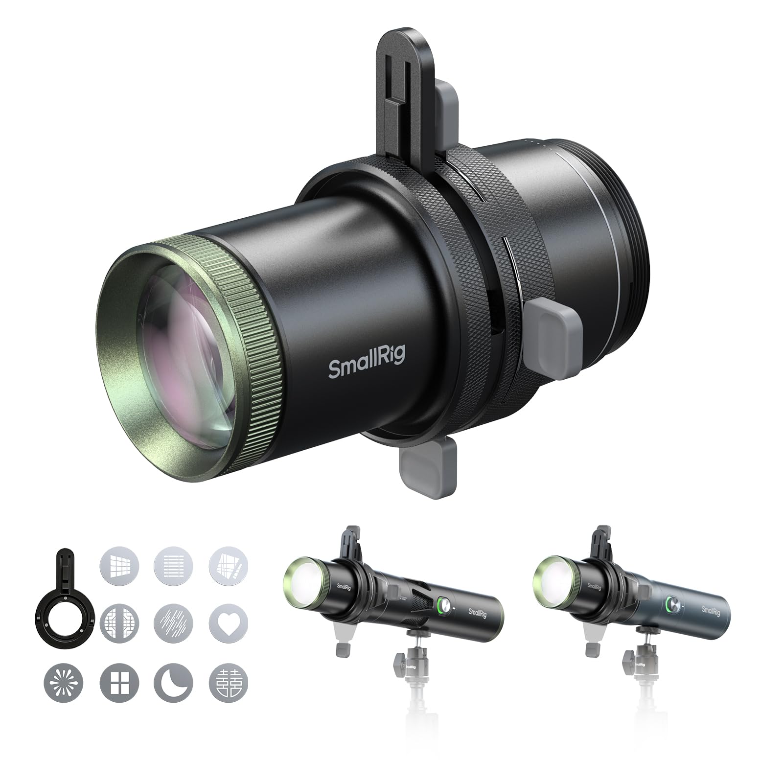SMALLRIG Faretto SP Air, Lente di Proiezione Ottica a 36°, Luminosità 4x, Otturatori di Inquadratura Integrati, Portagobo e 10 Gobo in Metallo, Accessorio Snoot per Torcia RF 10C/20C - 6376