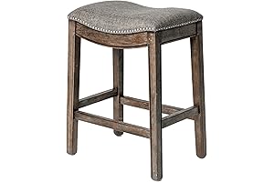 Maven Lane 26" Counter Height Upholstered Saddle Stool with Grey Fabric Cushion Seat