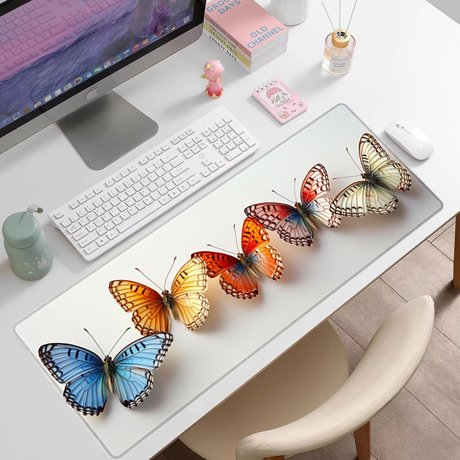 Podkładka pod mysz do gier XXL - 1600x800x3mm - motyl duża antypoślizgowa podkładka na klawiaturę biurową z przeszytymi krawędziami, duża podkładka pod mysz do gier dla biura i domu, poprawia prędkość