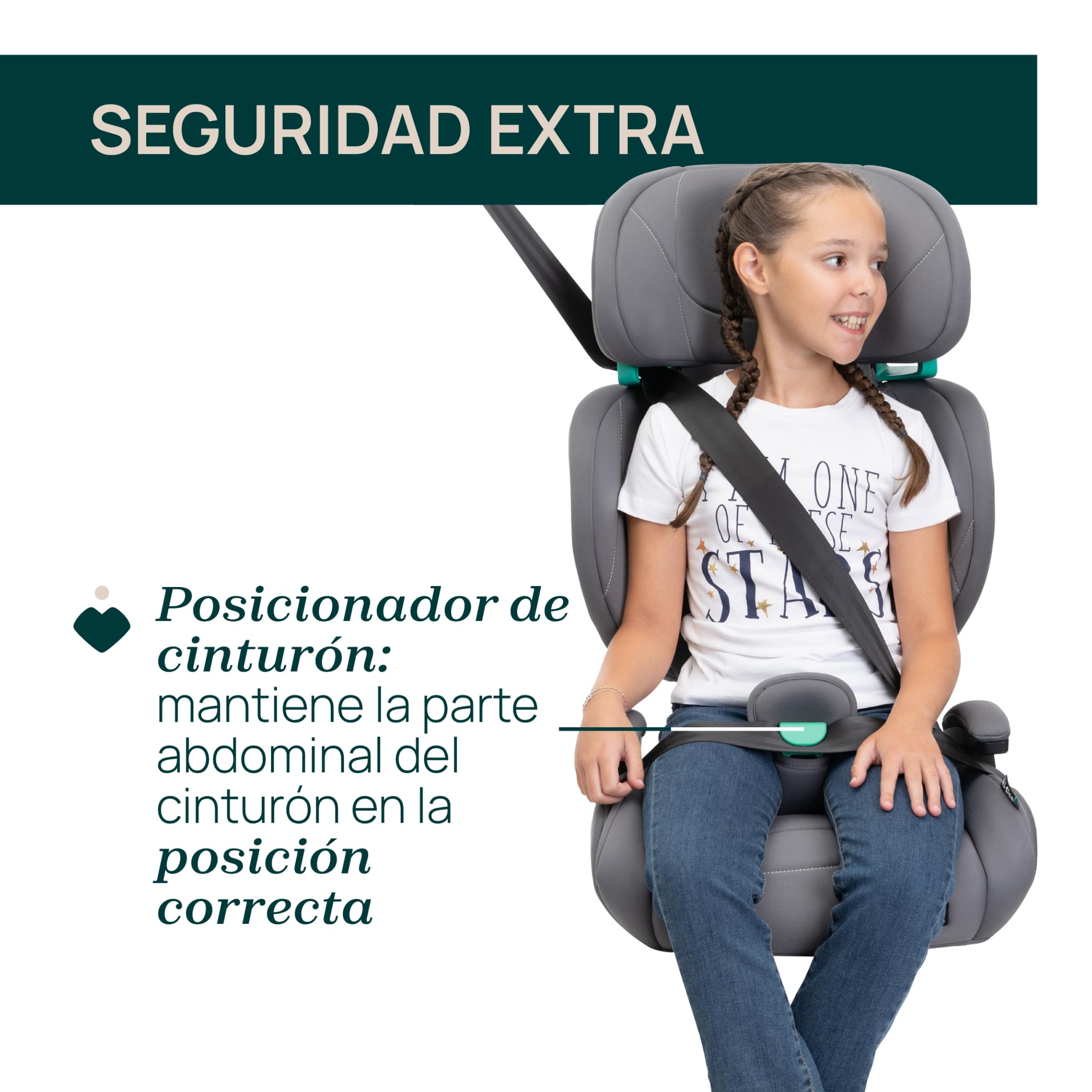 Chicco Quizy Lite i-Size, Silla Infantil para Coche 3-12 Años (100-150 cm), Peso 15-36 kg, Fácil de Instalar, Reclinable, Ajustable en Altura, Reposabrazos Acolchados y Cómodo Asiento, STONE, gris