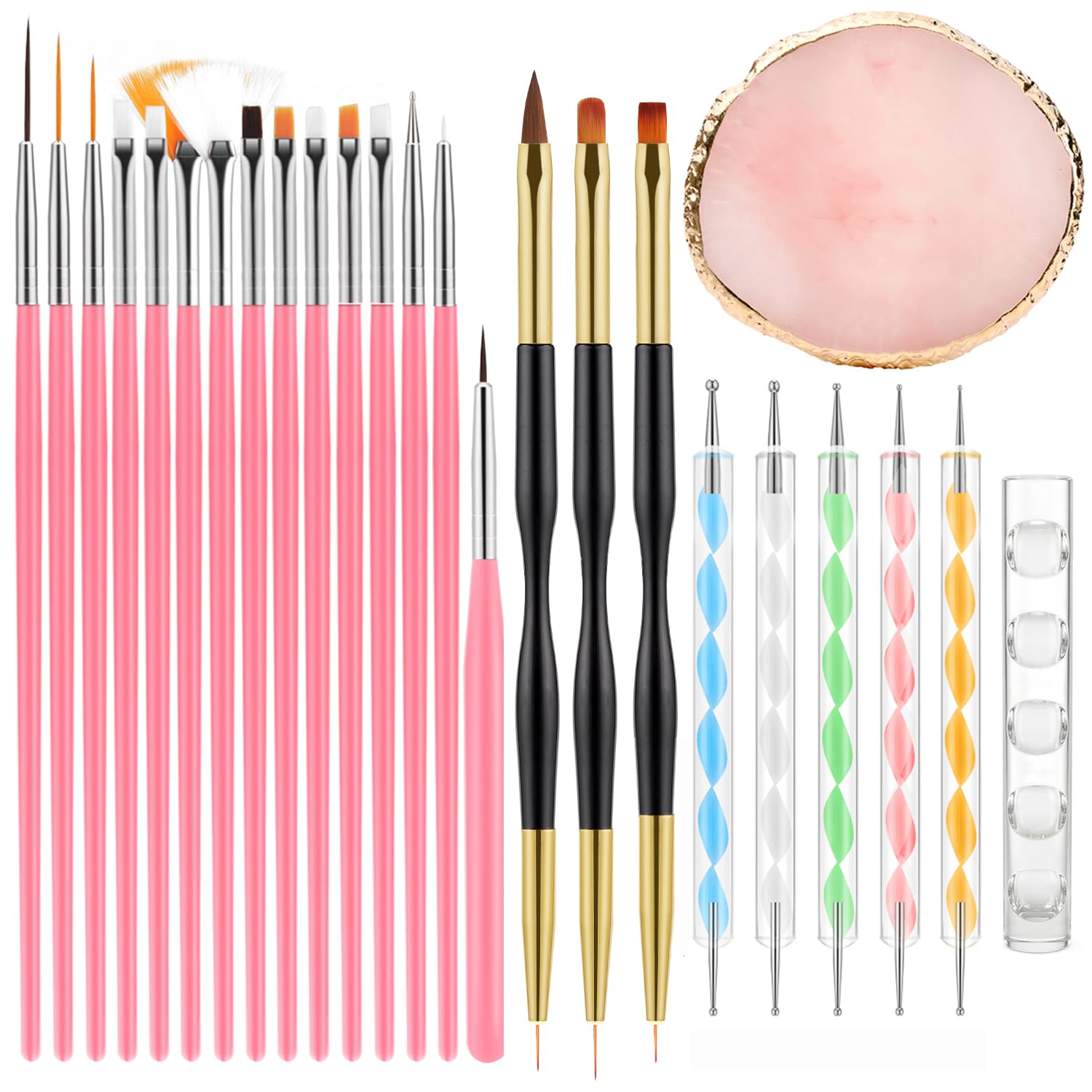 25Pcs Nail Art Tools Set,Nail Art Brushes,Resin Palette and Stand