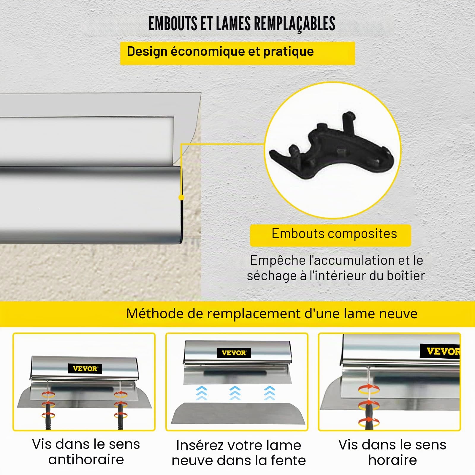 VEVOR Lame d'Écumage Lame à Lisser 60 cm Lame de Spatule pour Cloisons Sèches, Spatule de Lissage Peinture Finition Plâtrage Couteau Enduit Acier Inoxydable Outil pour Appliquer Lisser Plâtre de Gypse