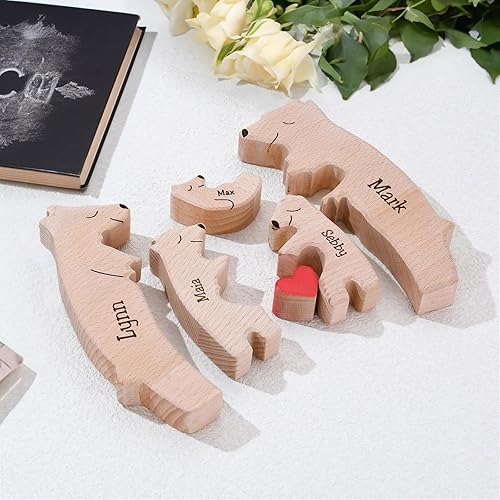 Miniatura 2 de Rompecabezas de oso de madera personalizado con 2 a 10 nombres de familia, regalos de rompecabezas de arte de madera personalizados, regalos