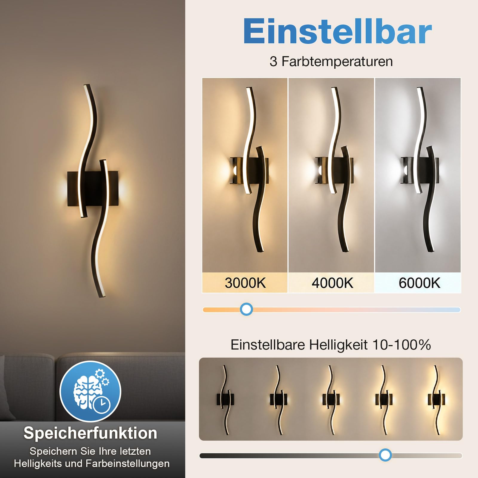 Wandleuchte Akku 2er Pack, Kabellose LED Wandlampen Dimmbar Wohnzimmer 60cm