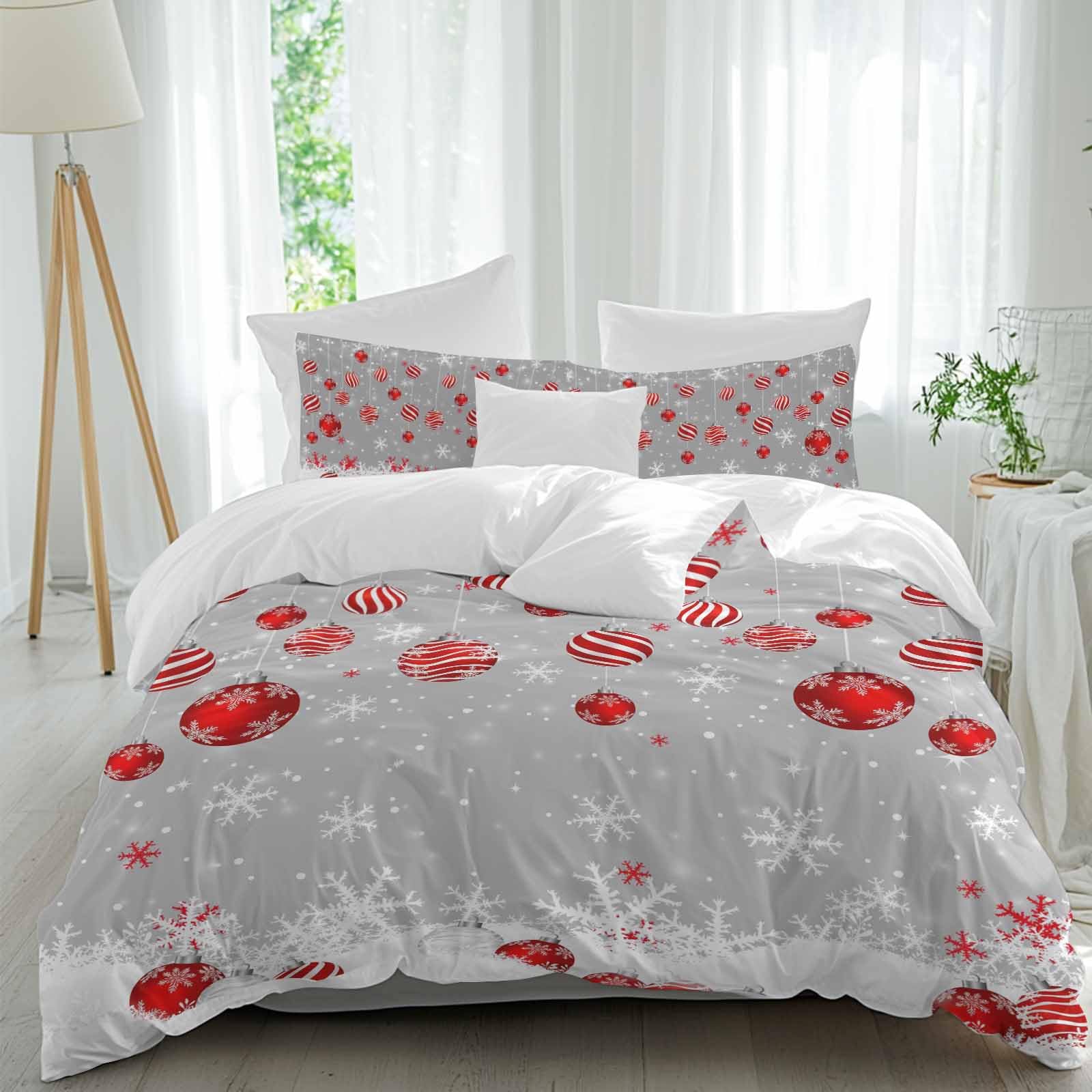 Christmas Bed Duvet Cover Queen Size Washed Patterned Textured Duvet Cover Sets with Zipper Tiers Microfiber Soft Comforter