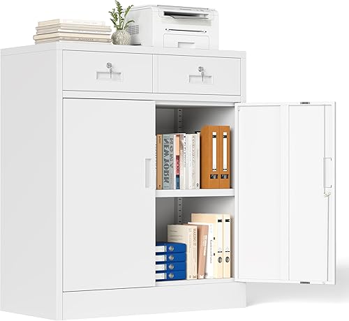 Miniatura 58 de Armario de almacenamiento de metal con puertas con cerradura y 2 estantes ajustables, gabinetes de metal de 71 pulgadas de alto, armarios de garaje,