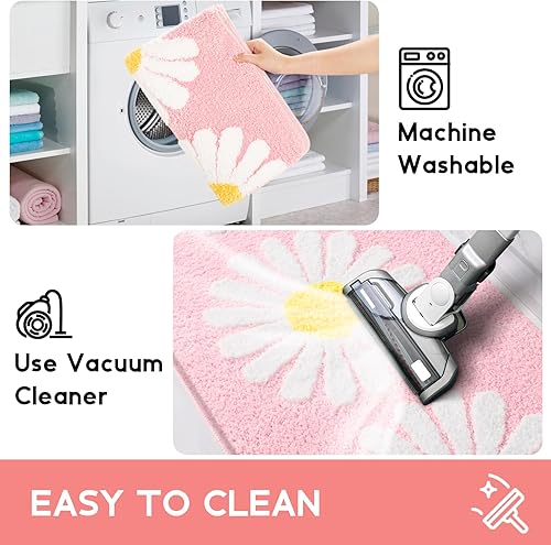 Vista 46 de Tapetes de baño grises, bonitos tapetes de baño con margaritas, microfibra extra suave y absorbente, antideslizante, para baño, ducha, dormitorio