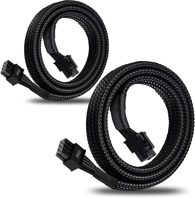 2-Pack 8 Pin PCIe Cable for EVGA Power Supply, PCIe 8 Pin Male to (6+2) Male PCI Express Power Adapter Sleeved 25-inch (63cm)