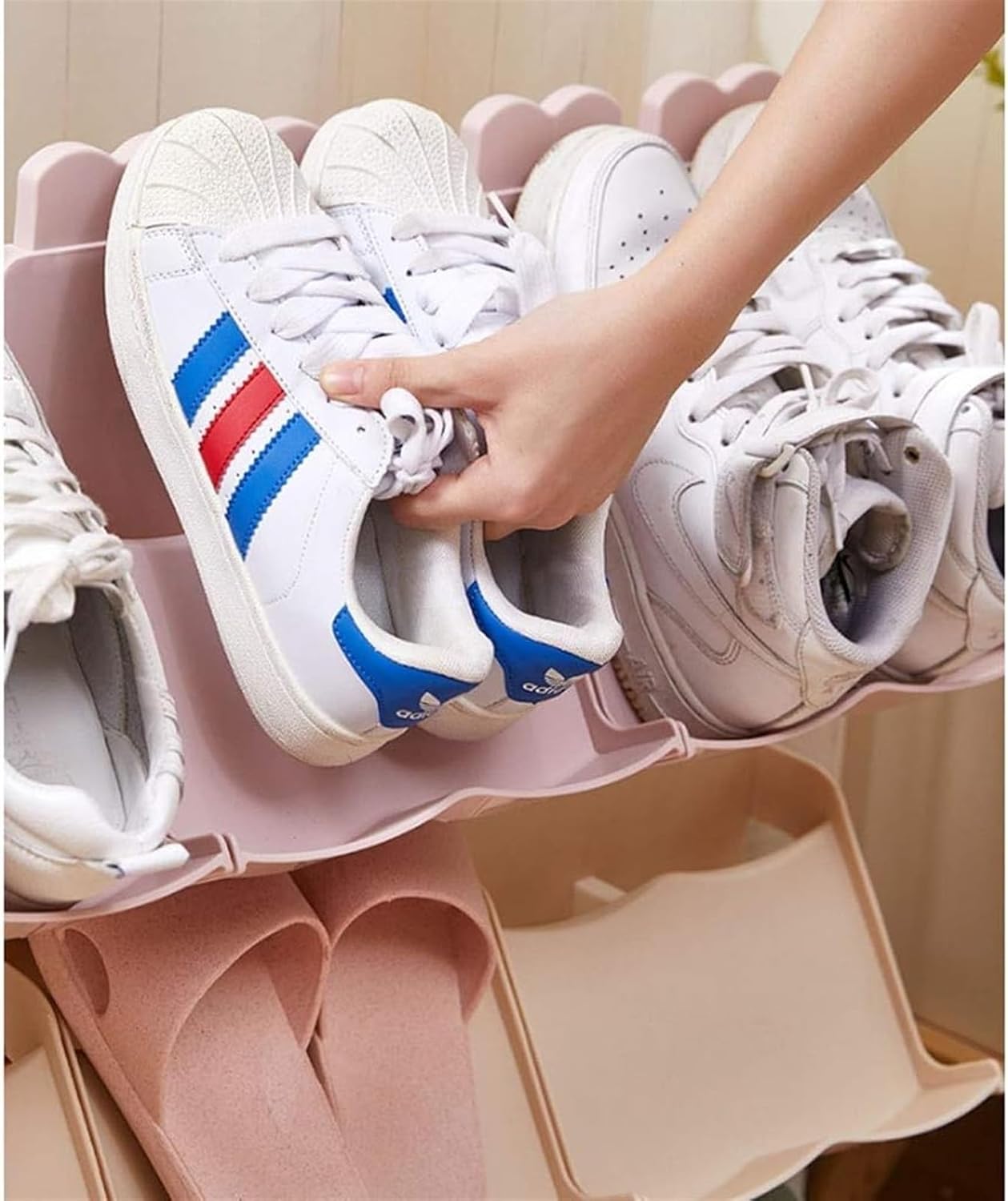 靴ラックシンプルなプラスチック靴ラック多層重ね合わせることができるアセンブリ靴収納オーガナイザーホーム寮靴棚 (Color : Bl