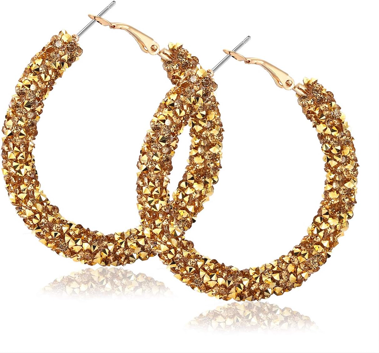 Glitter Hoop Earrings Bohemian Sparkle Resin Rhinestone Wrapped Hoop Dangle Earrings for Women