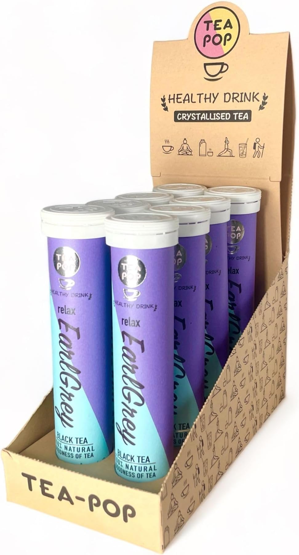 Tea-Pop Fast Brewing Crystlaiised Gourmet Tea | Made from 100% Natural Tea Leaves, Plants, Fruits & Herbas | Dissolves in Water (Earl Grey)