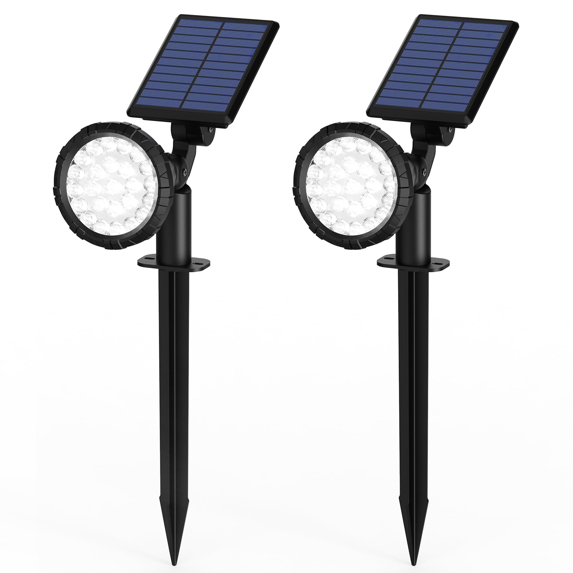 Solpex Solarne oświetlenie punktowe do użytku na zewnątrz, klasa wodoszczelności IP65, 25 diody LED, zasilane energią słoneczną reflektory do ścieżek, ogrodów, ogrodzeń (białe, 2 sztuki)