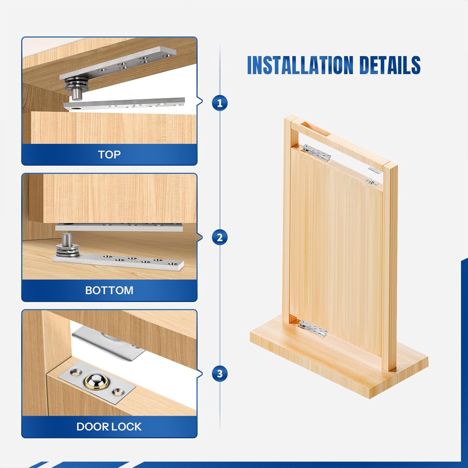 Heavy Duty Door Pivot Hinge Kit for Wood & Hidden Doors, 360¡ã Rotation Stainless Steel Hidden Door Hinge for Secret Doors, Murphy Doors, Bookshelves, High Load Capacity