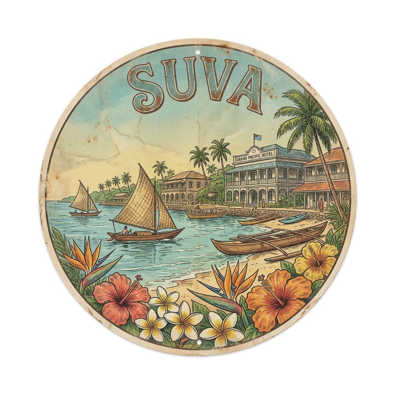 Vintage Travel Fiji Suva Metal Tin Sign