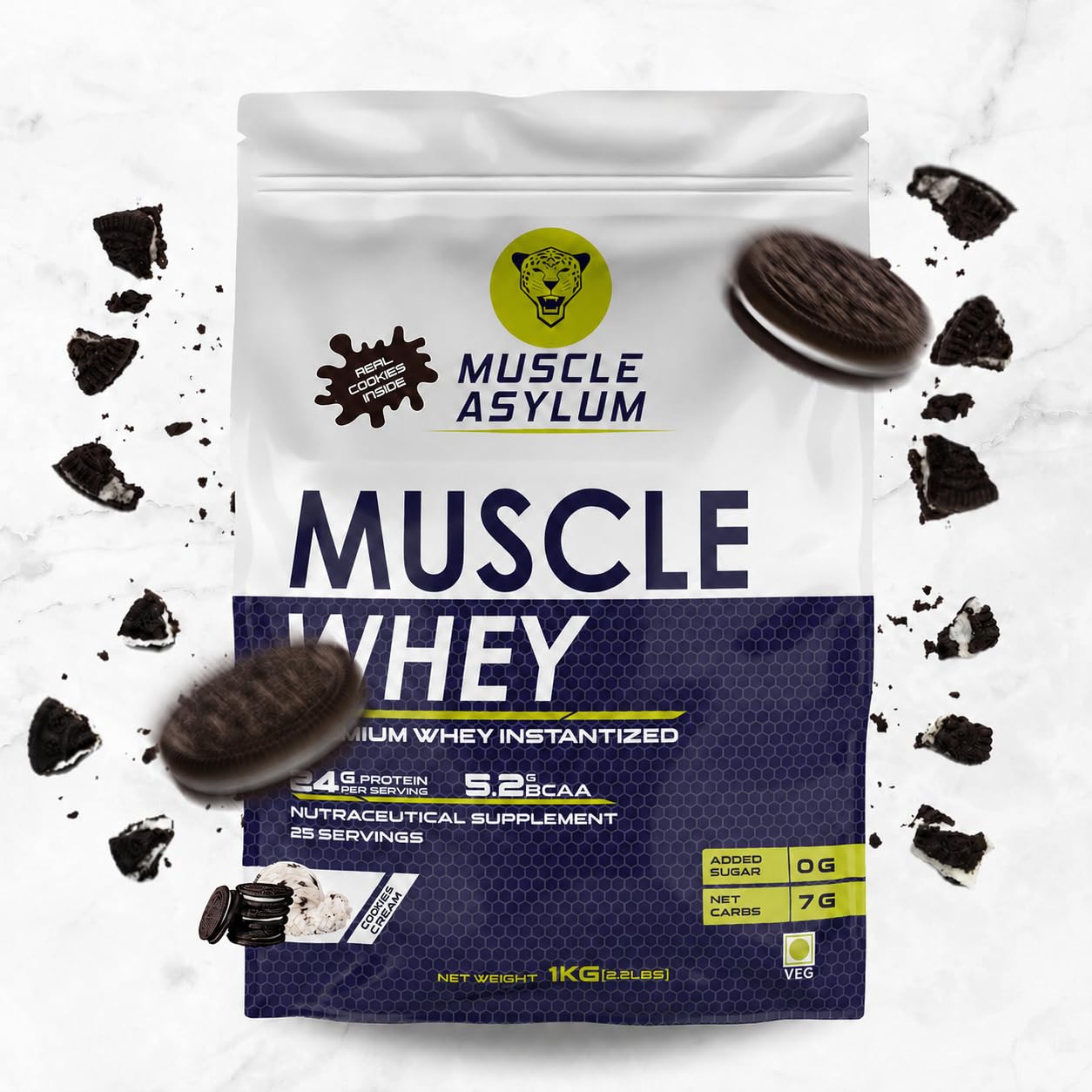 Muscle Asylum Premium Whey Protein with Real Cookies Inside | 1kg, 25 Servings | Cookie & Cream | With Genuine Lab Reports | Body Building & Recovery | Increased Muscles-image-10