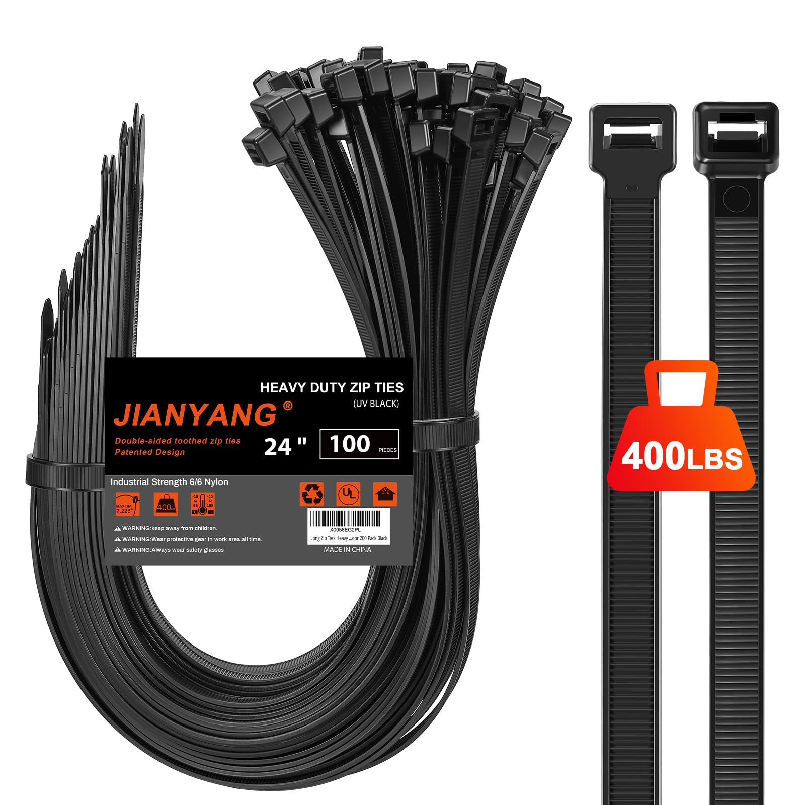 Heavy Duty Zip Ties - 100 Pack, 400 LBS Strength -9 Heavy Duty Zip Ties - 100 Pack, 400 LBS Strength -9