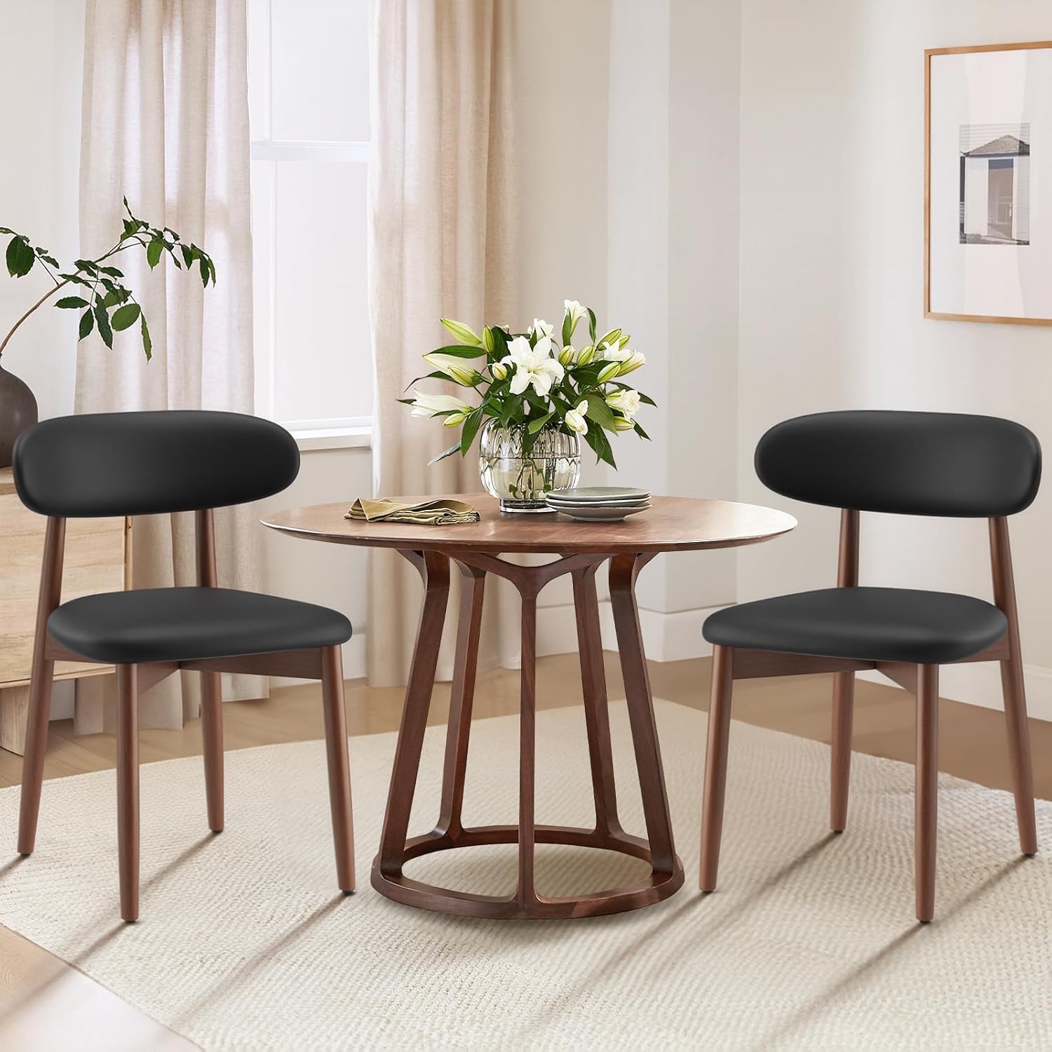 ダイニングチェア 2脚 セット ナチュラル木目 高級レザー 一人掛け