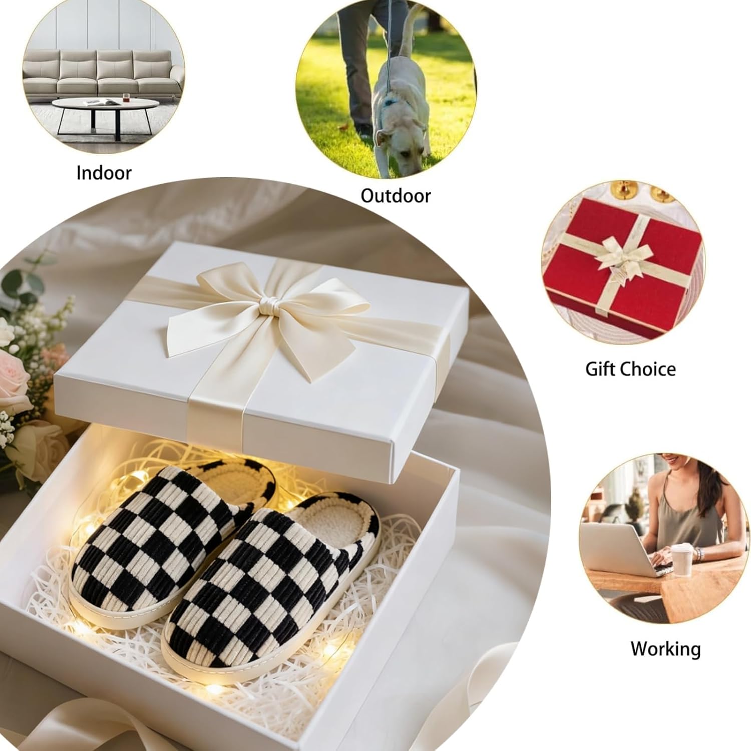 Cute Bow House Slippers Memory Foam Fuzzy Shoes for Women Non-Slip Warm Indoor Outdoor - Image 6