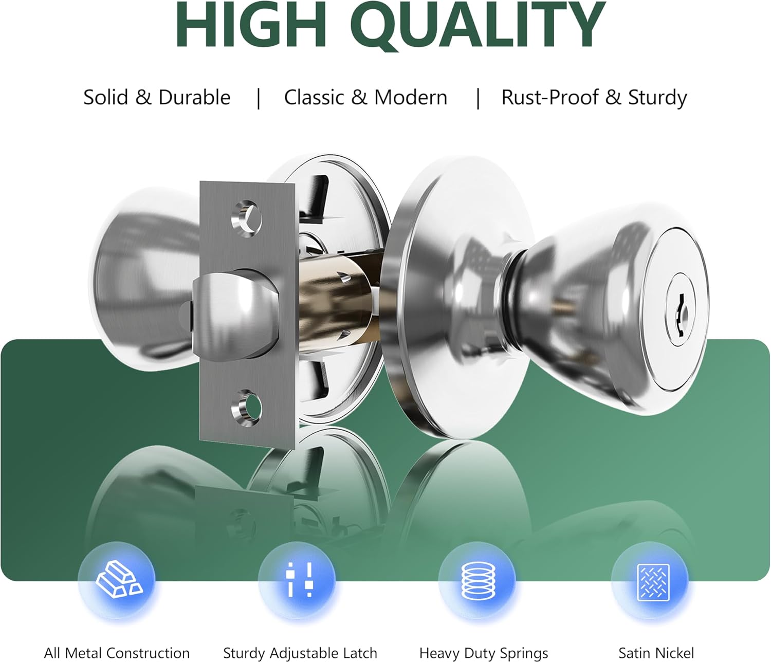 Door Locks for Front Door - 4 Pack Doorknobs for Exterior Door Satin Nickel Standard Door Knobs with Lock Entrance Door Locks with Keys