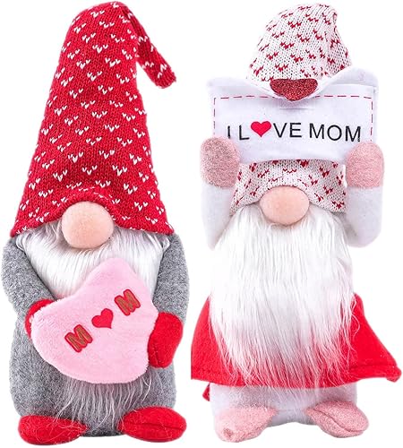 NARABB Regalos de gnomo decoraciones para el día de la madre decoración de gnomo con texto en inglés I Love Mom decoración de gnomos navideños para