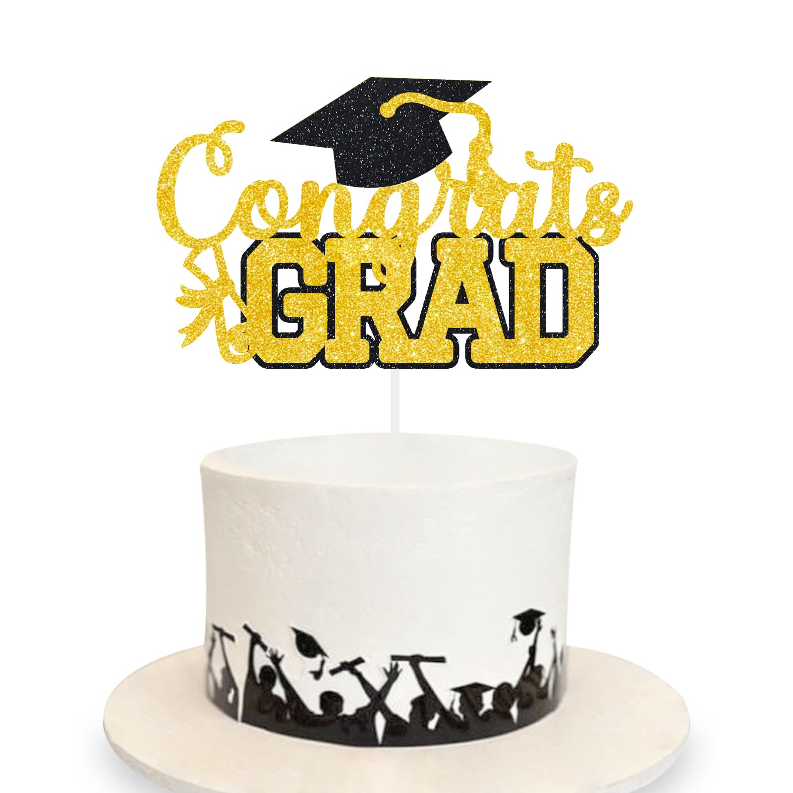 Congrats Grad Cake Topper Graduation Party Table Ideas Glitter Junior High School College University Decorations Gold