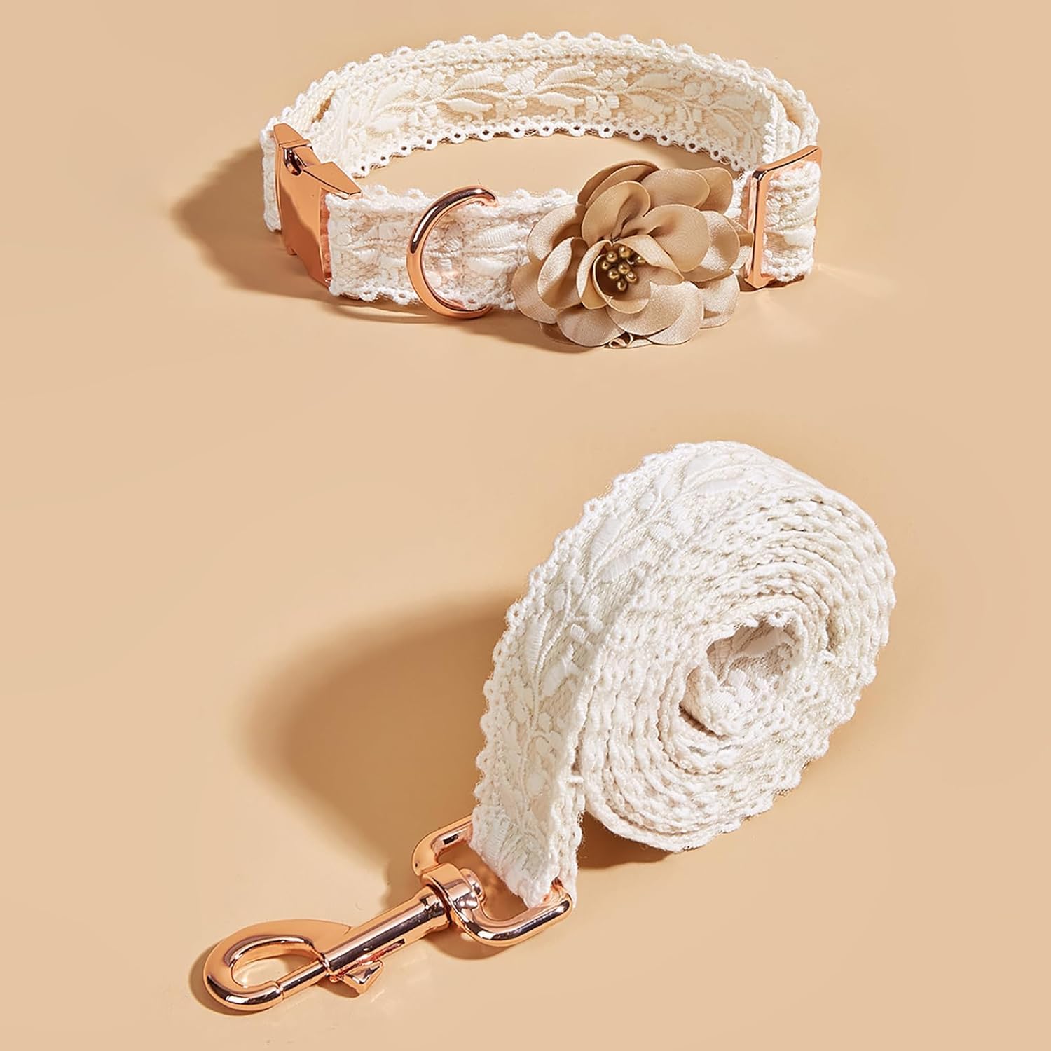 collare per animali domestici, Set collare e guinzaglio for cani, for in pizzo di cotone for bambine con fiore, comodi collari regolabili for fibbia in metallo(M)