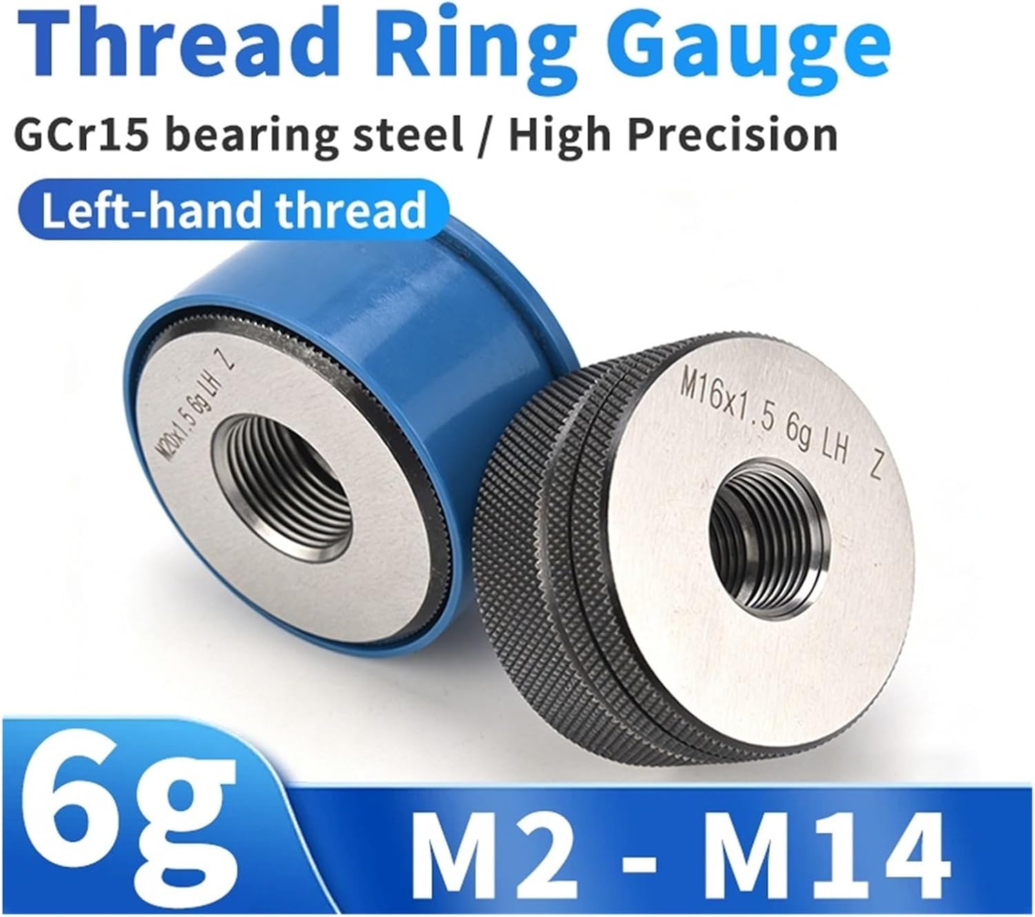 1SET(1*GO+1*NOGO) 6g left hand M2-M14 Standard Metric Fine Left Tooth Thread Ring Gauge Measure ToolX0.25/0.3/0.45/0.5/0.75/1.0(M6X1.0-LH T Z)