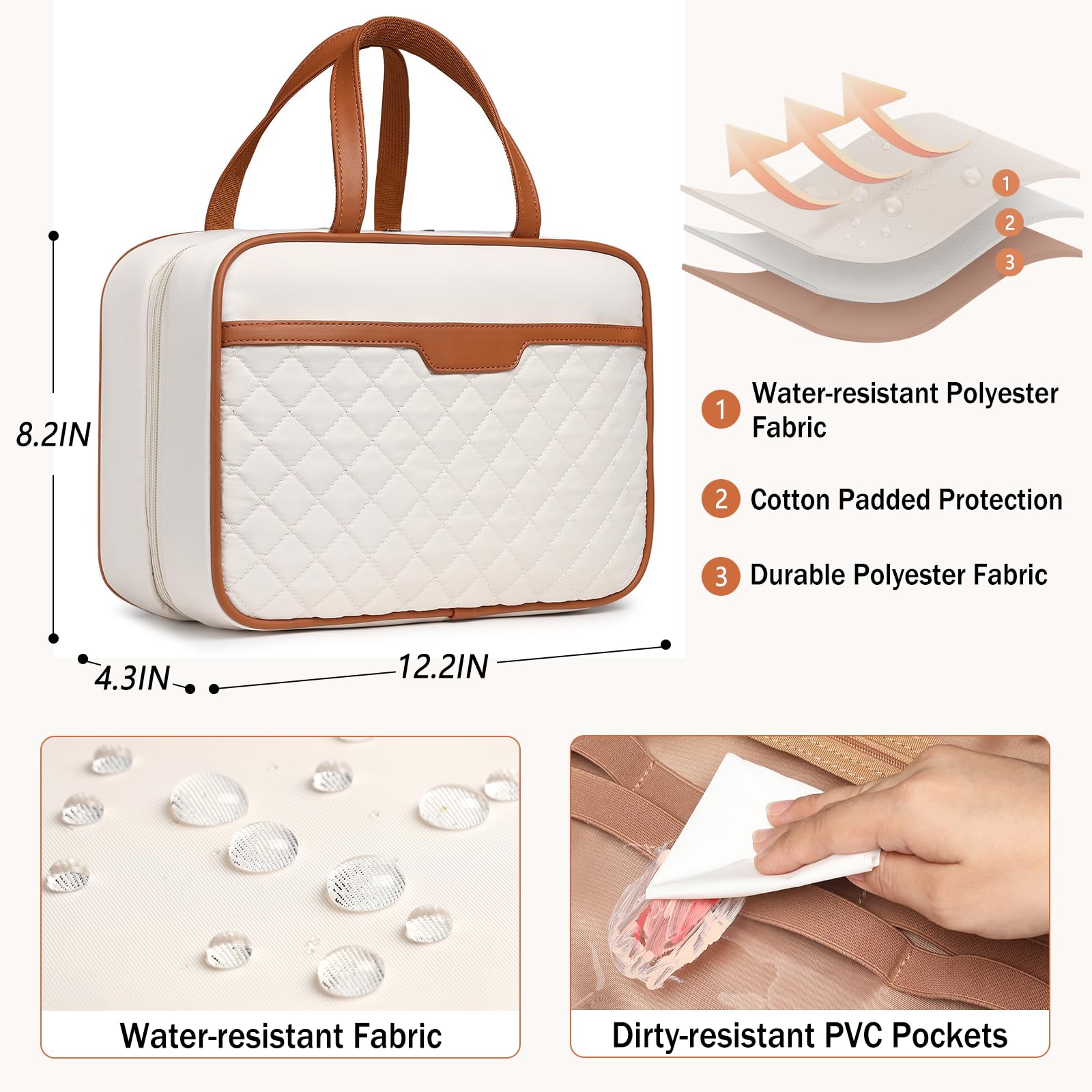 Neceser de Viaje para Mujer, Organizador de artículos de tocador de Viaje para artículos de tocador de tamaño Completo, Bolsa de Viaje portátil Resistente al Agua con Gancho para Colgar y 4