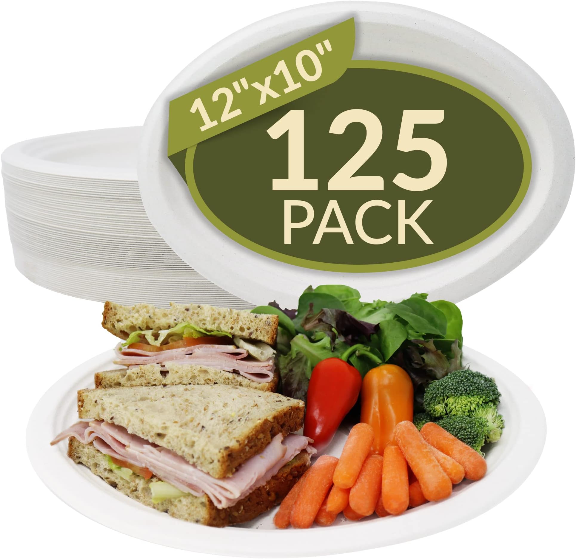 EcoAvance 12 inch Large Paper Plates, 60 Pack Oval Paper Plates, 100 Compostable