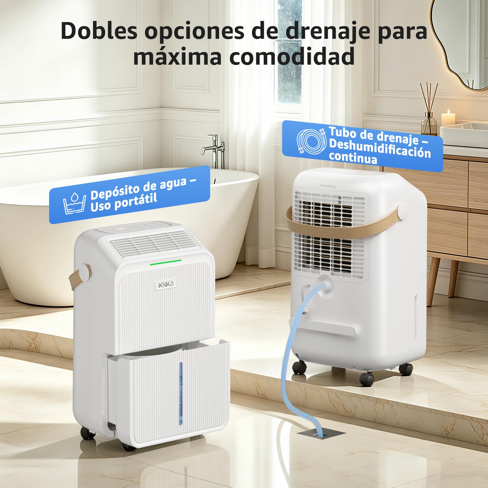 KNKA Deshumidificador 16L/d Deshumificador de Humedad Doméstico Silencioso | Dehumidifier for Home Depósito 3,3 L integrado, modo noche, pantalla LED humedad en tiempo real, flujo de aire 80 m³ 35 m²