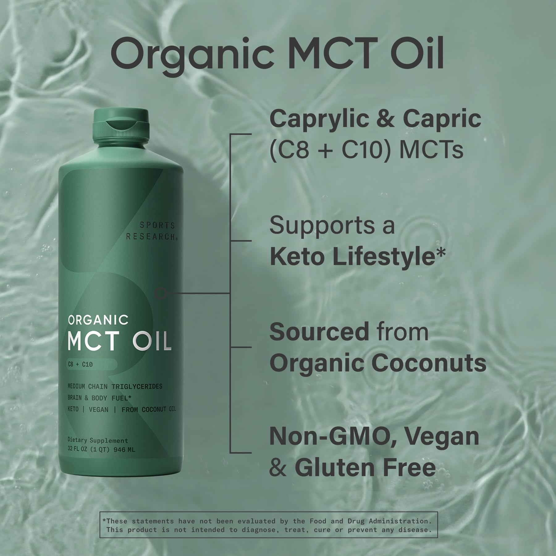 Sports Research® Organic Coconut MCT Oil C8+C10-32oz, Unflavored — Amazon image 4